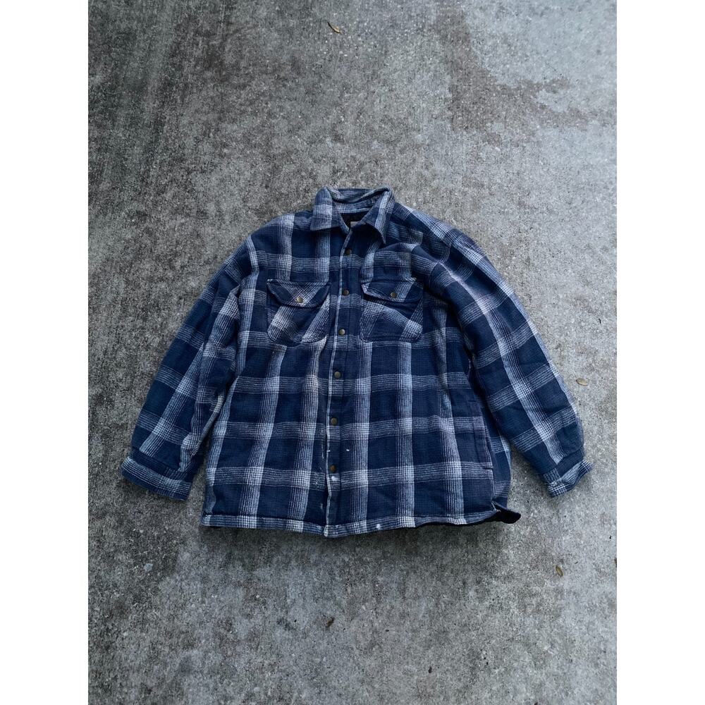 Expeditions Blue Plaid Flannel Lined Quilted Jacket Retro Outdoors - Men’s XL
